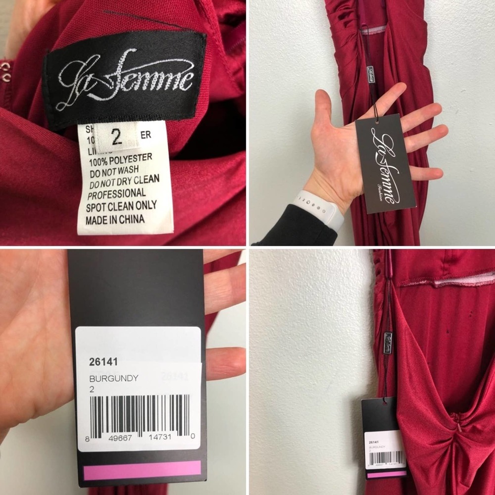 LA FEMME 26141 Burgundy High Neck Low back Gown - Picture 12 of 16